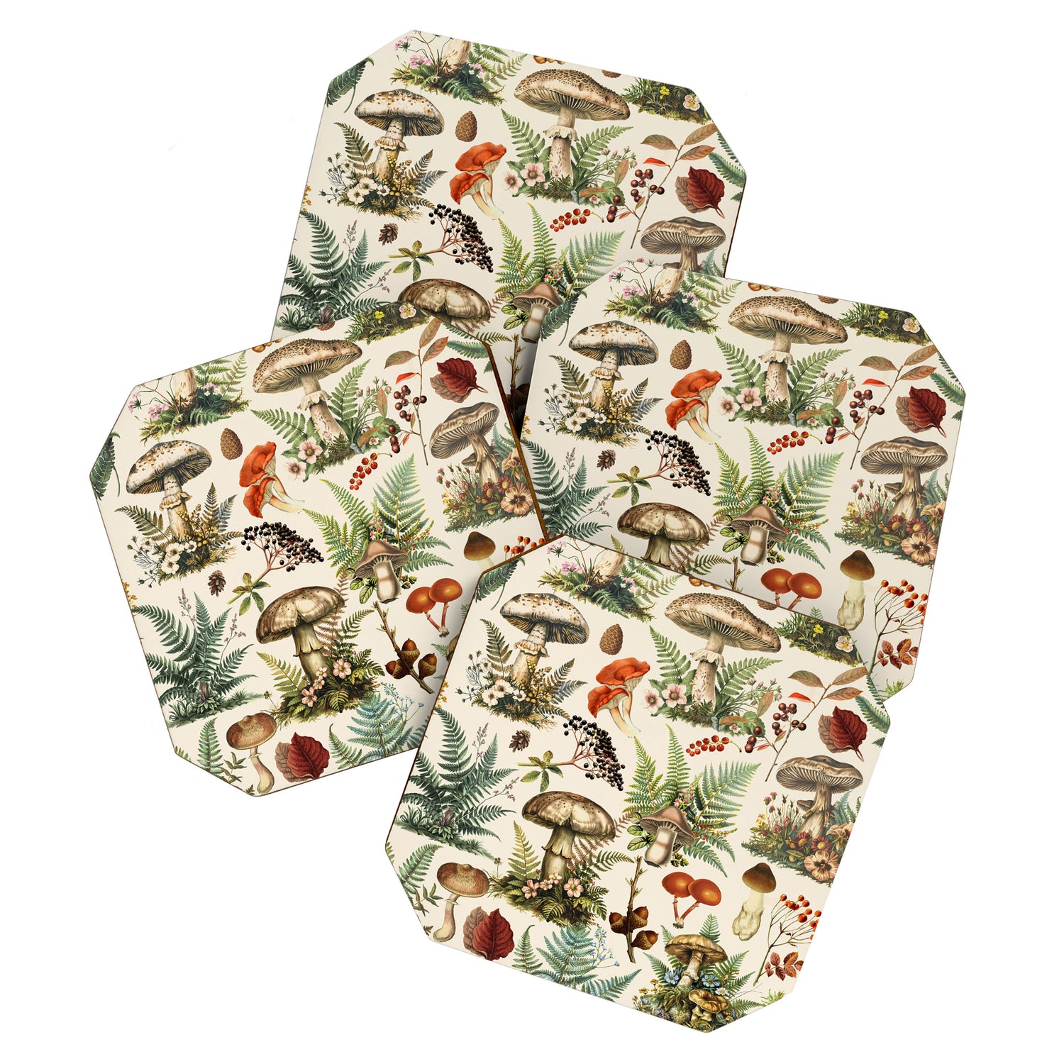 Woodland Vibes Mushroom And Fern Pattern Coaster Gallery Image 1
