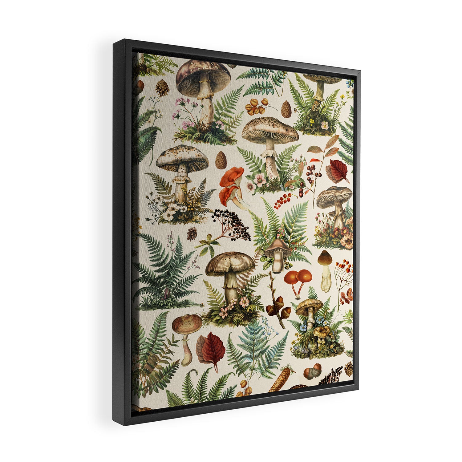 Woodland Vibes Mushroom And Fern Pattern Framed Canvas Print Gallery Image 2