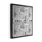 Black And White Collage Of Grunge Newspaper Fragments Framed Canvas Print Gallery Image 2