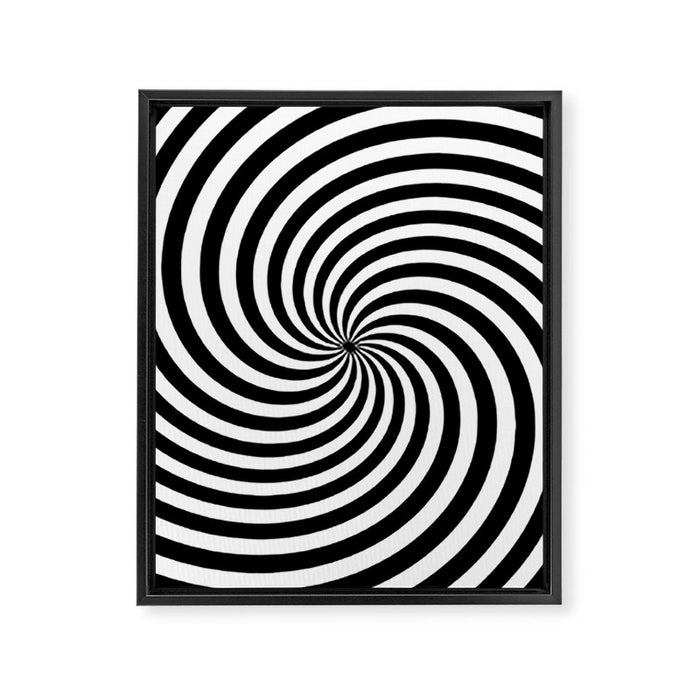 Black And White Op Art Spiral Framed Canvas Print Gallery Image 1