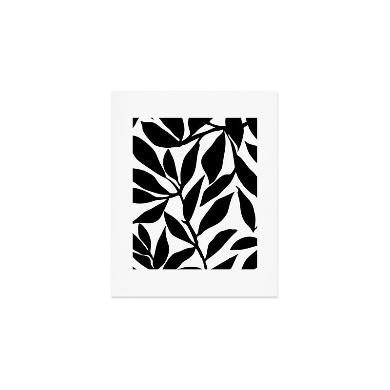Bold Black White Botanical Leaf Silhouettes Art Print Gallery Image 1