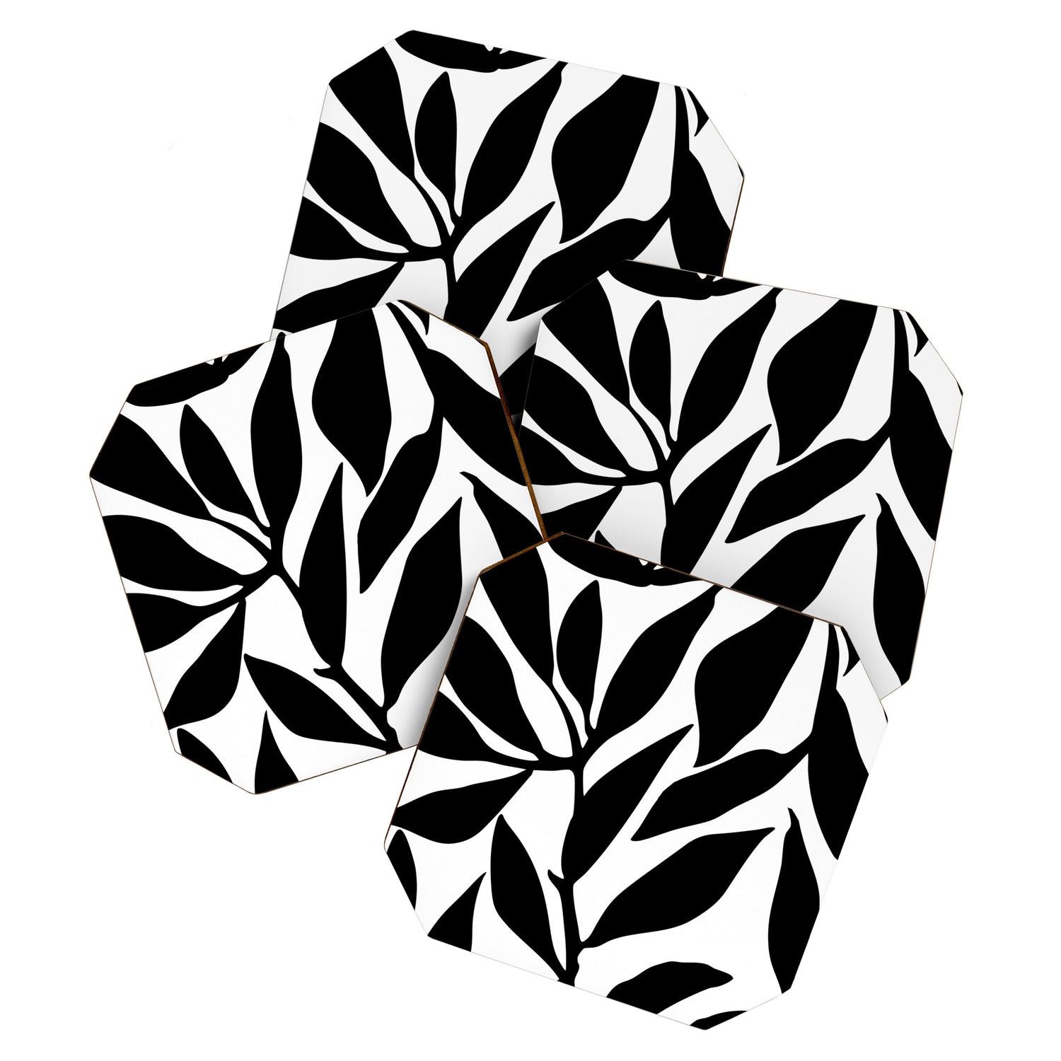 Bold Black White Botanical Leaf Silhouettes Coaster Gallery Image 1