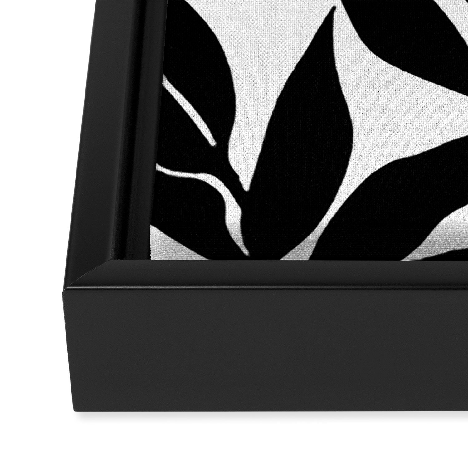 Bold Black White Botanical Leaf Silhouettes Framed Canvas Print Gallery Image 3