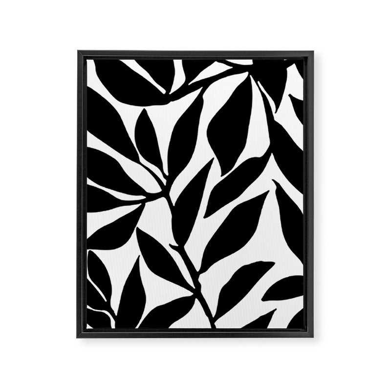 Bold Black White Botanical Leaf Silhouettes Framed Canvas Print Gallery Image 6