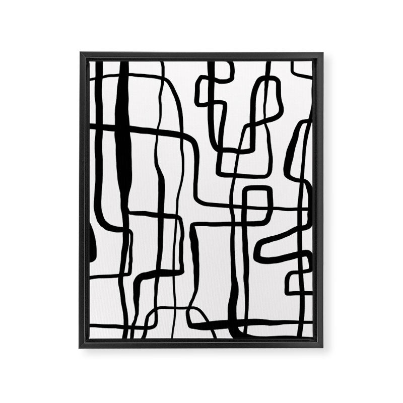 Confusing Lines Black And White Abstract Art Framed Canvas Print Gallery Image 6