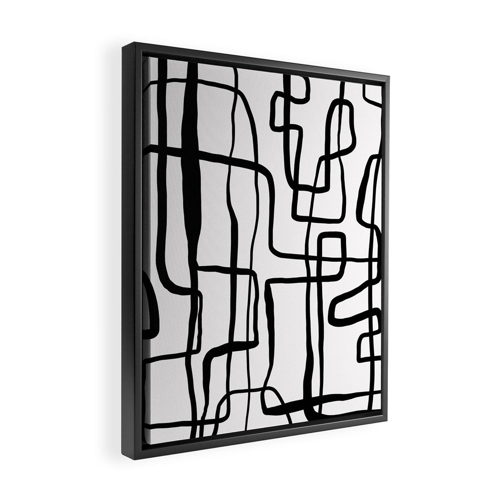 Confusing Lines Black And White Abstract Art Framed Canvas Print Gallery Image 2