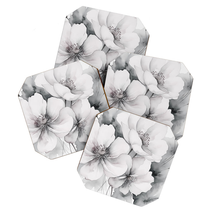 Delicate Monochrome Greyscale Flower Serenity  Coaster Gallery Image 1