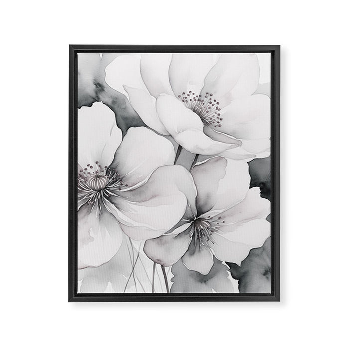 Delicate Monochrome Greyscale Flower Serenity  Framed Canvas Print Gallery Image 1