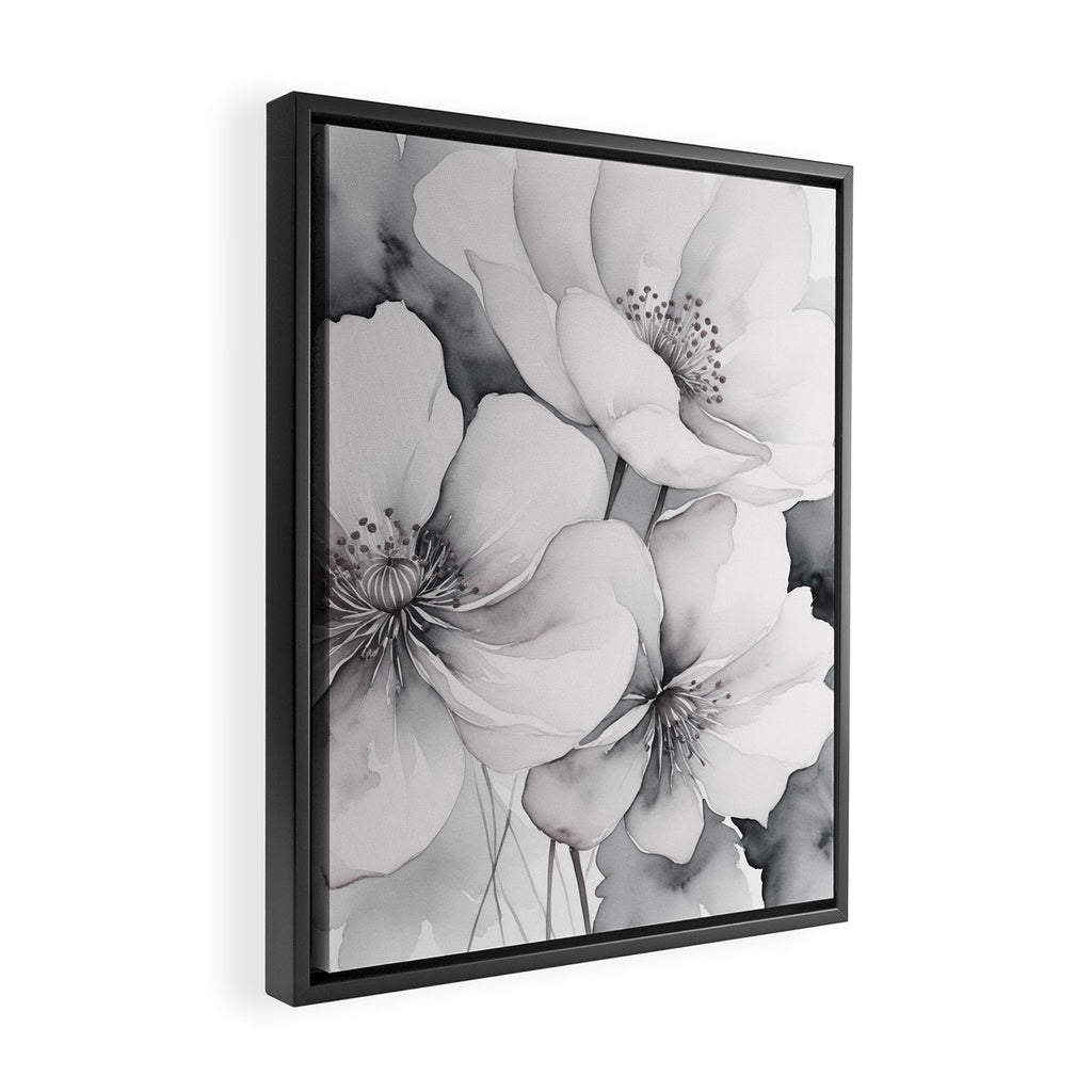Delicate Monochrome Greyscale Flower Serenity  Framed Canvas Print Gallery Image 2