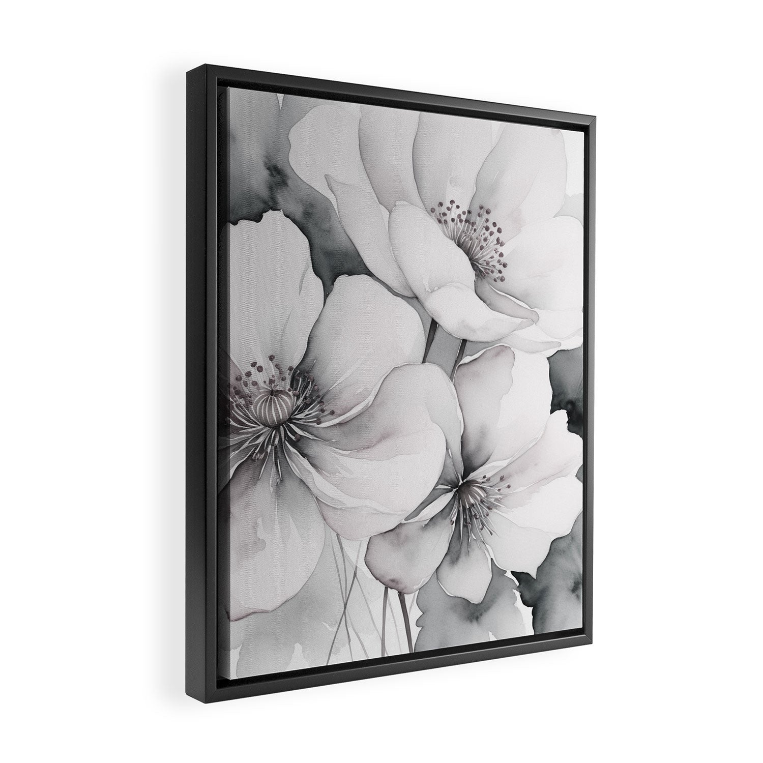 Delicate Monochrome Greyscale Flower Serenity  Framed Canvas Print Gallery Image 2