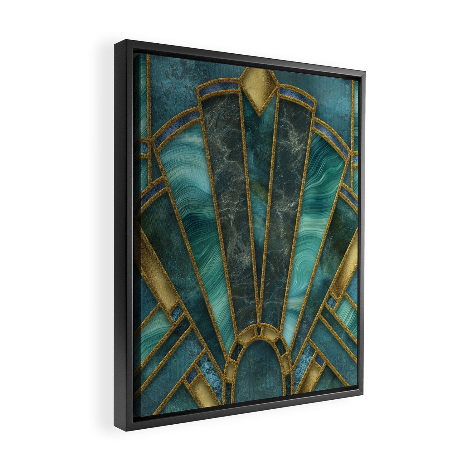 Elegant Stained Glass Art Deco Window With Marble And Gemstone Framed Canvas Print Gallery Image 2
