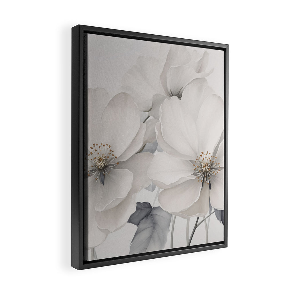 Graceful Calm Blooming Scene Ivory Grey Framed Canvas Print Gallery Image 2