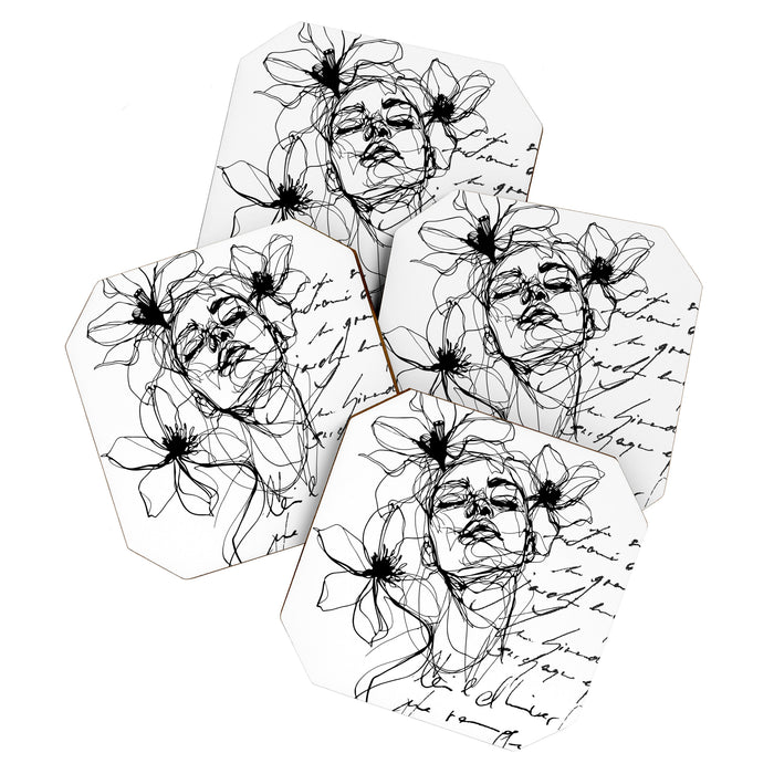 Imperfect Beauty Expressive Line Art Portrait  Coaster Gallery Image 1