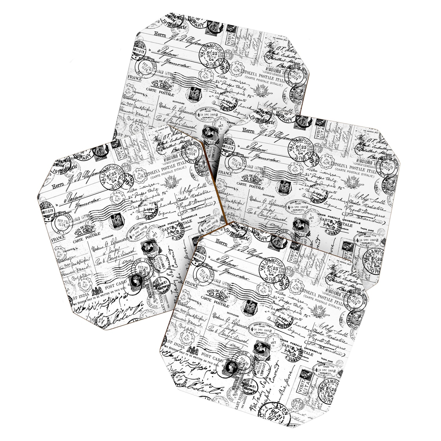 Nostalgic Message Charming Vintage Letters And Postcards Black White Pattern Coaster Gallery Image 1
