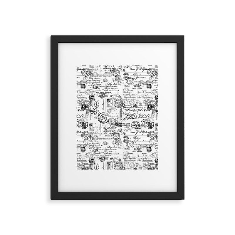Nostalgic Message Charming Vintage Letters And Postcards Black White Pattern Framed Art Print Gallery Image 6