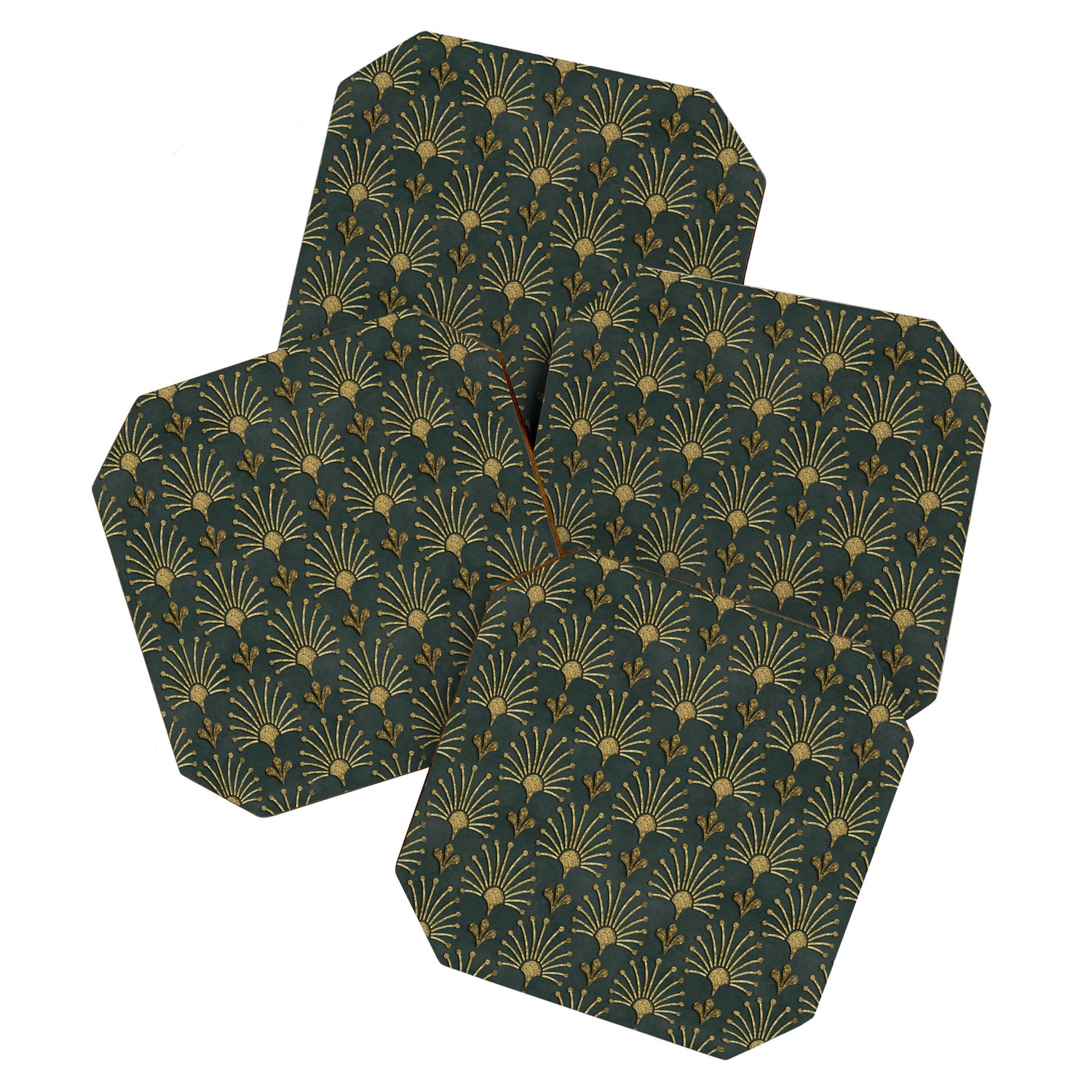 Retro Art Deco Pattern Gold On Green Velvet Coaster Gallery Image 1