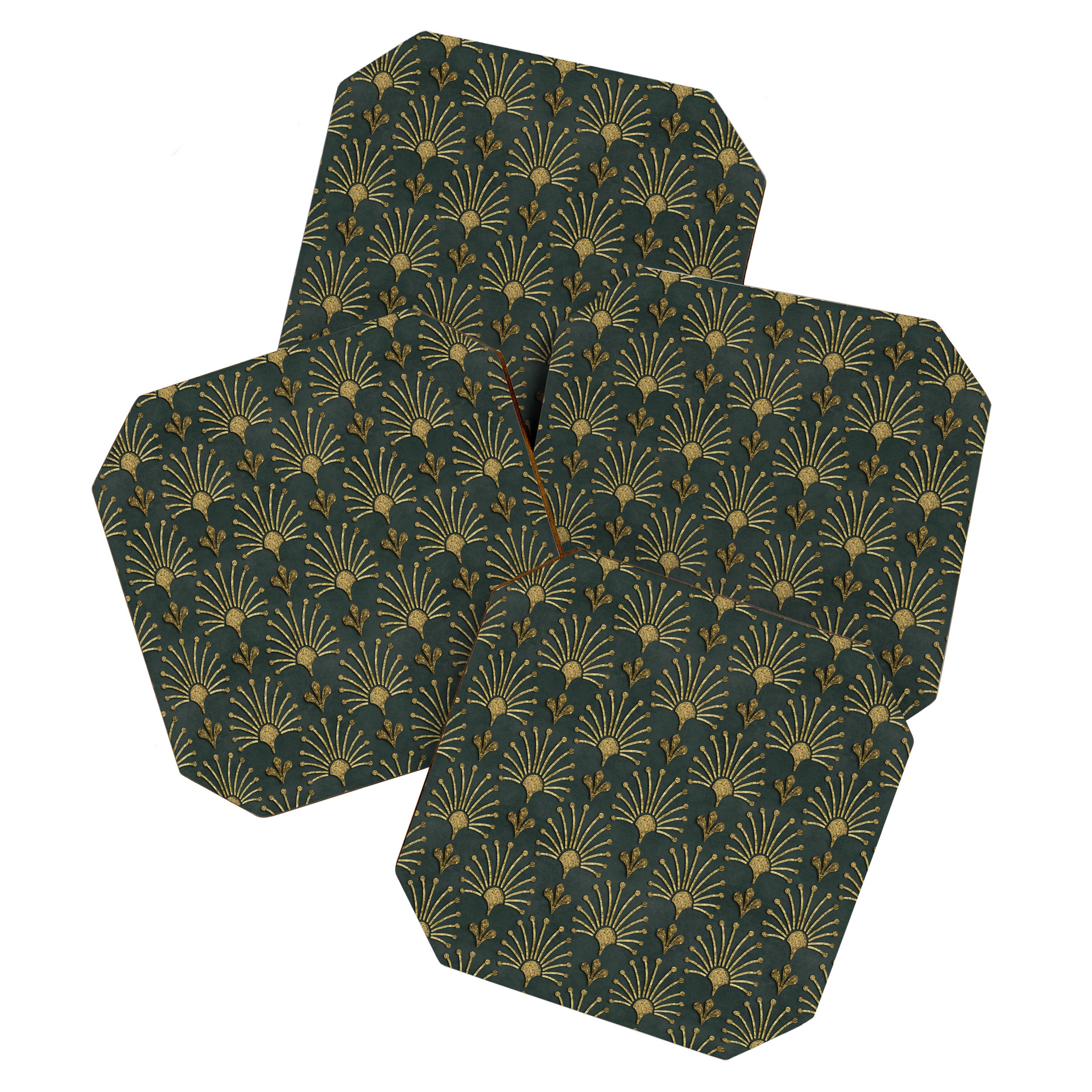 Retro Art Deco Pattern Gold On Green Velvet Coaster Gallery Image 1