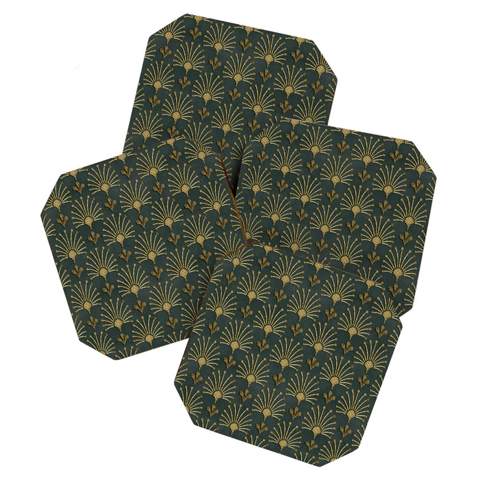 Retro Art Deco Pattern Gold On Green Velvet Coaster Gallery Image 1