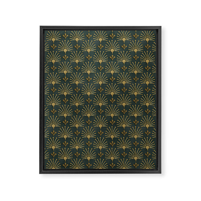 Retro Art Deco Pattern Gold On Green Velvet Framed Canvas Print Gallery Image 1