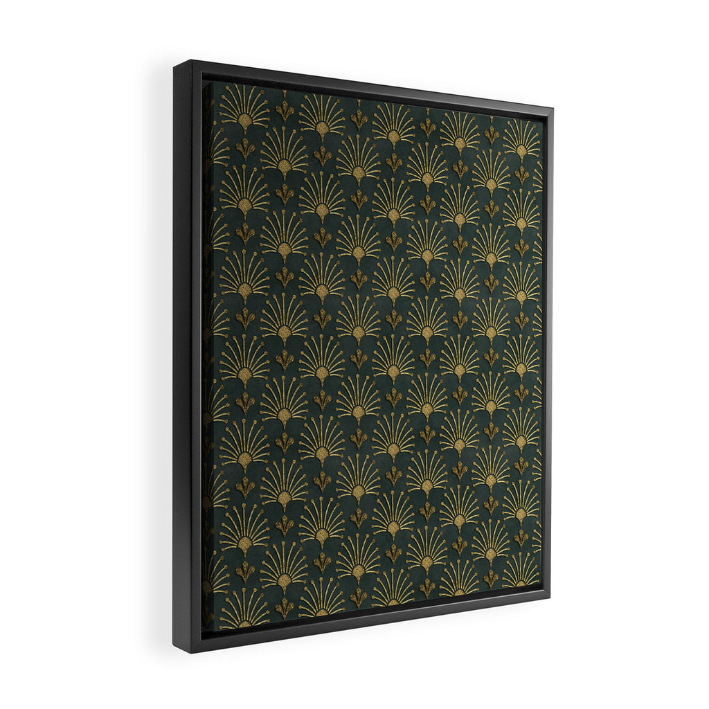 Retro Art Deco Pattern Gold On Green Velvet Framed Canvas Print Gallery Image 2