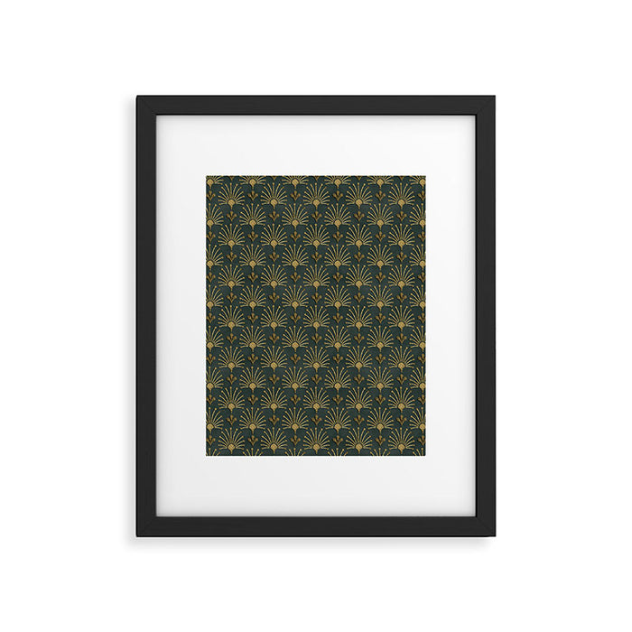 Retro Art Deco Pattern Gold On Green Velvet Framed Art Print Gallery Image 1