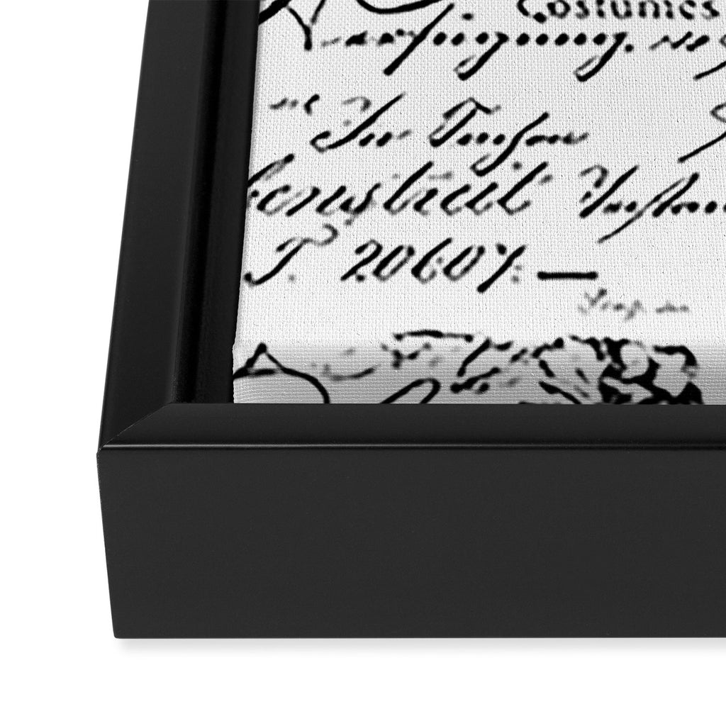 Vintage handwriting black and white Framed Canvas Print Gallery Image 3