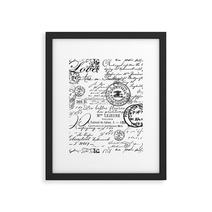 Vintage handwriting black and white Framed Art Print Gallery Image 1