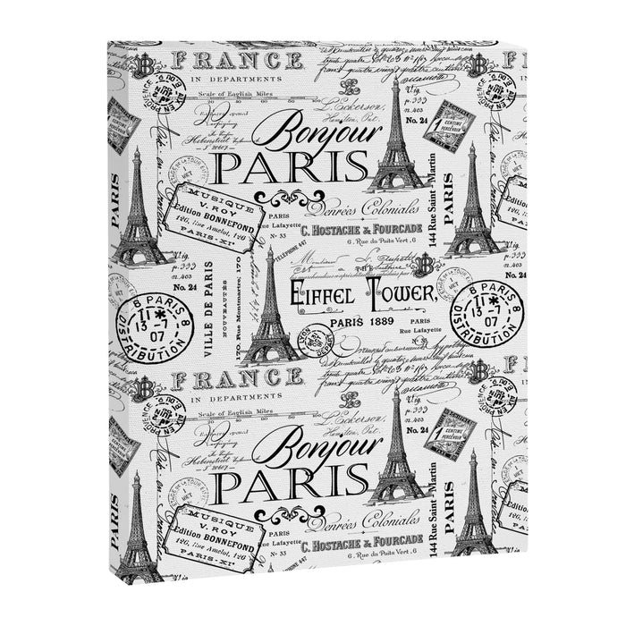 Vintage Paris Black And White Nostalgic Pattern Canvas Print Gallery Image 1