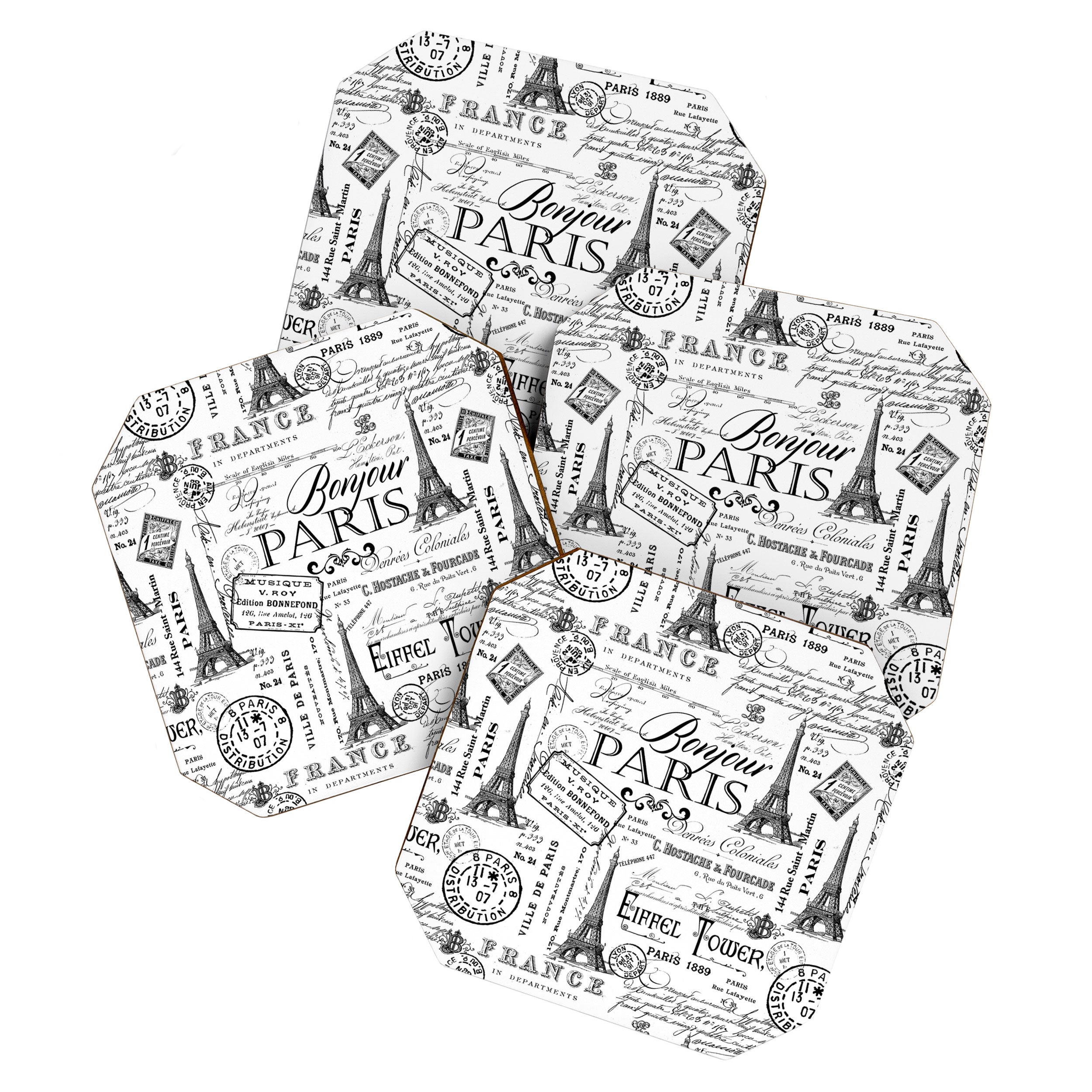 Vintage Paris Black And White Nostalgic Pattern Coaster Gallery Image 1