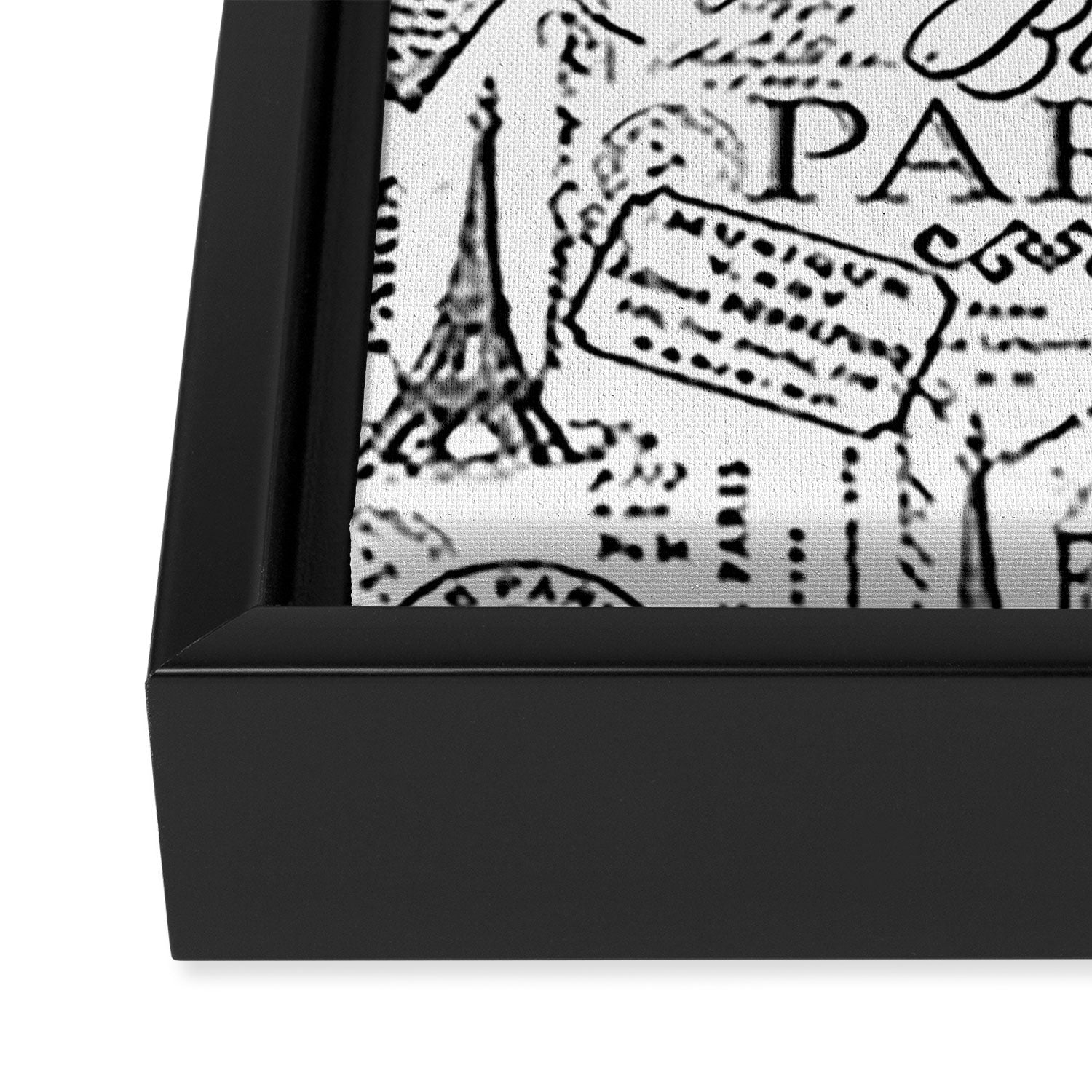 Vintage Paris Black And White Nostalgic Pattern Framed Canvas Print Gallery Image 3