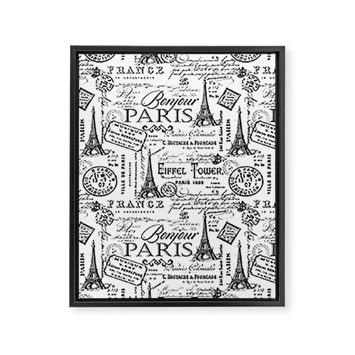 Vintage Paris Black And White Nostalgic Pattern Framed Canvas Print Gallery Image 1