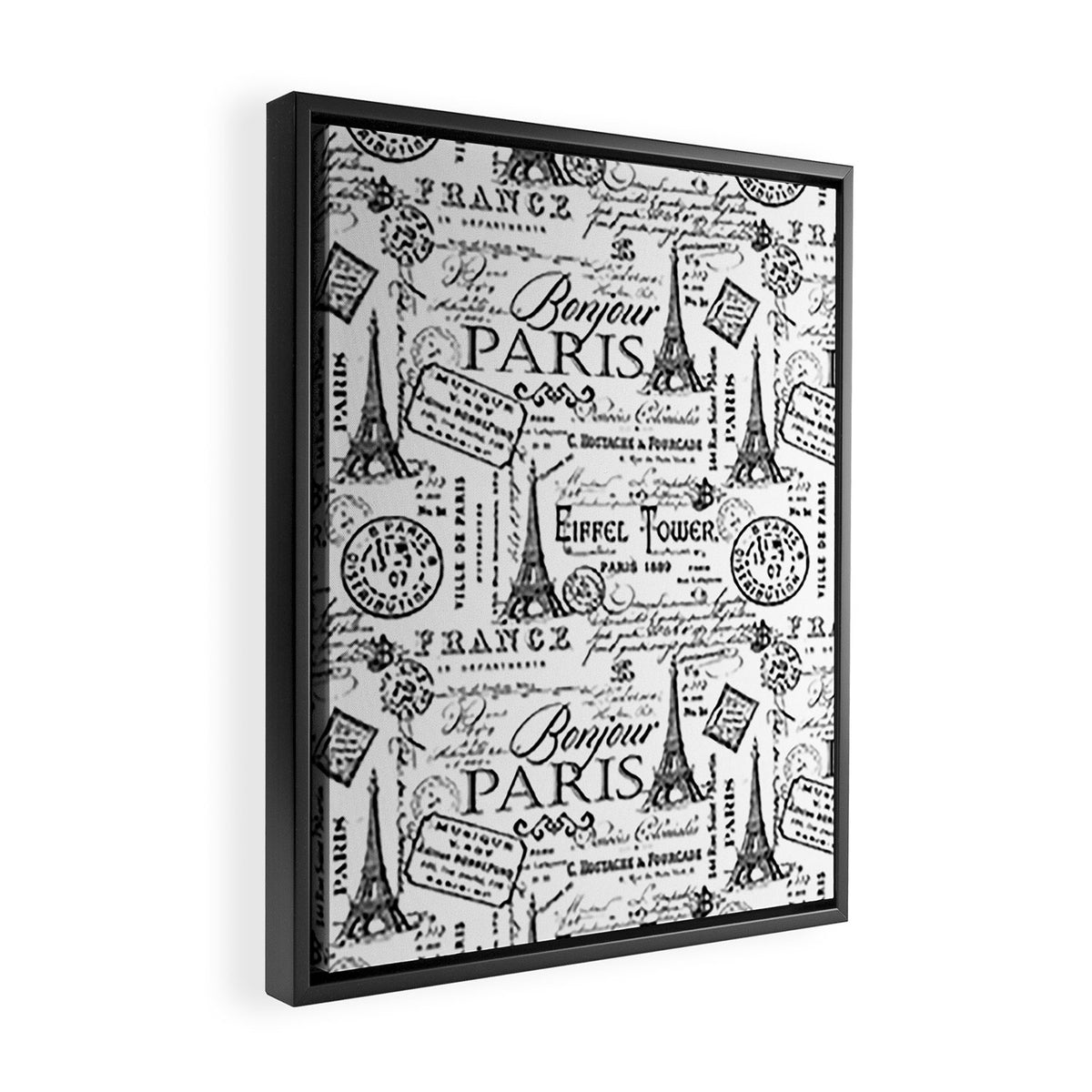 Vintage Paris Black And White Nostalgic Pattern Framed Canvas Print Gallery Image 2