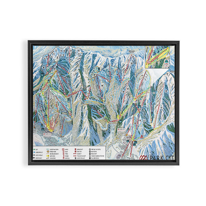 Park City Utah Trail Map Ski Snowboard Framed Canvas Print Gallery Image 1