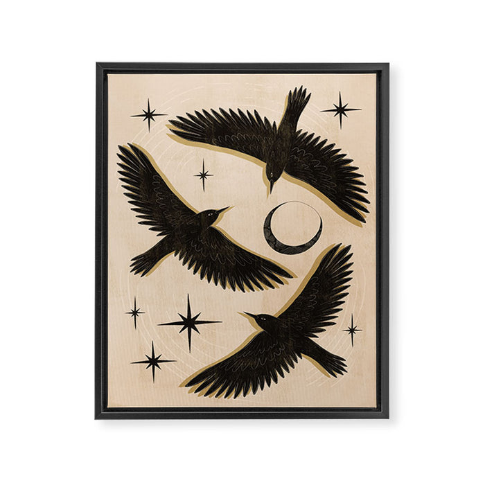Black birds flying with the Moon Framed Canvas Print Gallery Image 1