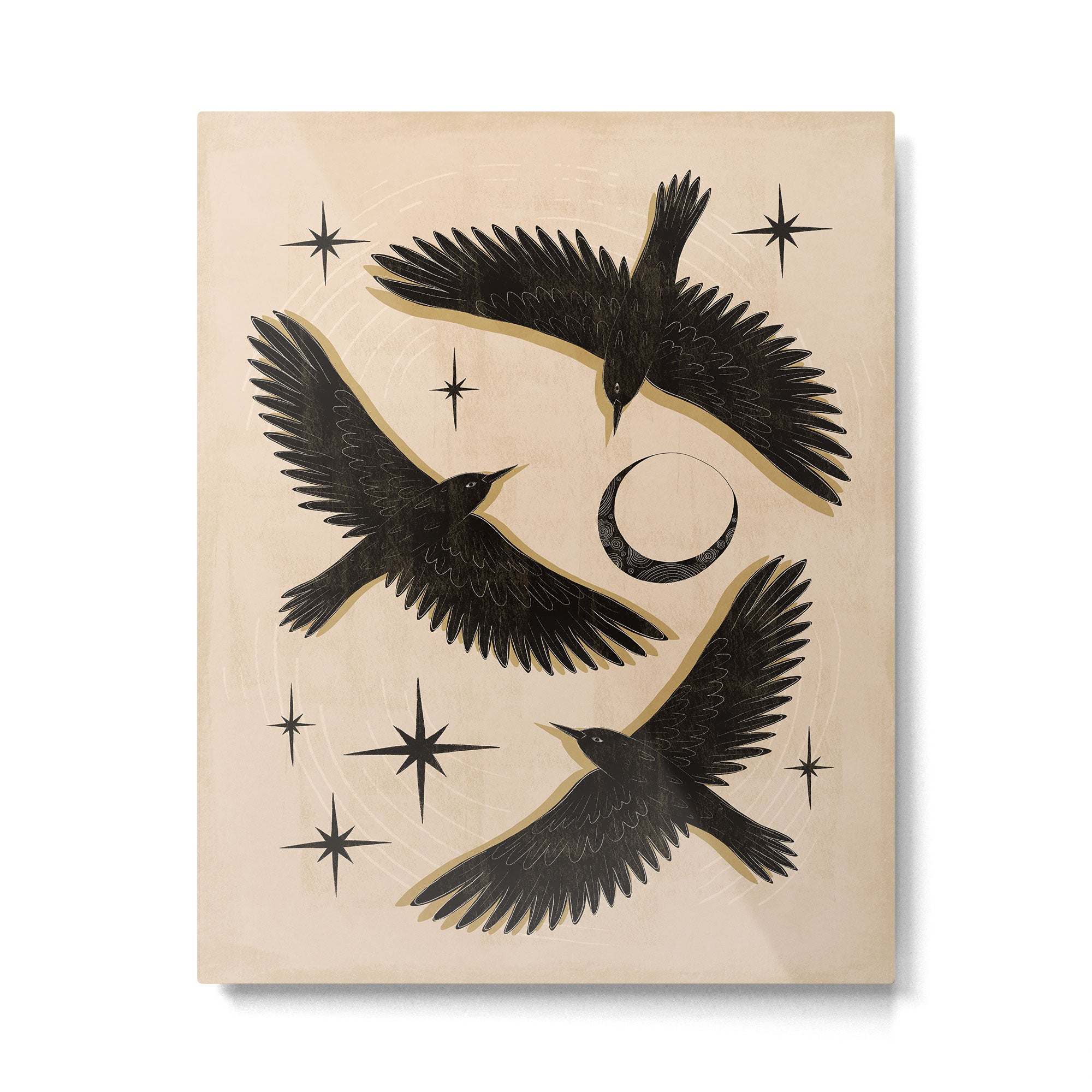 Black birds flying with the Moon Metal Print Gallery Image 4