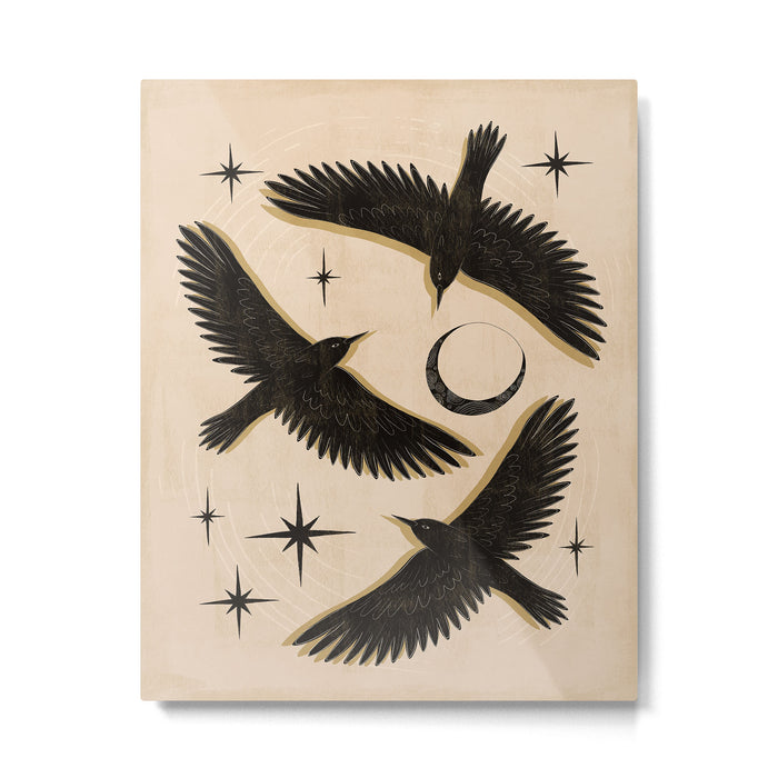 Black birds flying with the Moon Metal Print Gallery Image 1