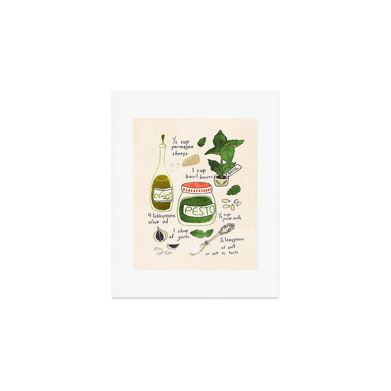 Pesto. Illustrated Recipe. Art Print Gallery Image 1