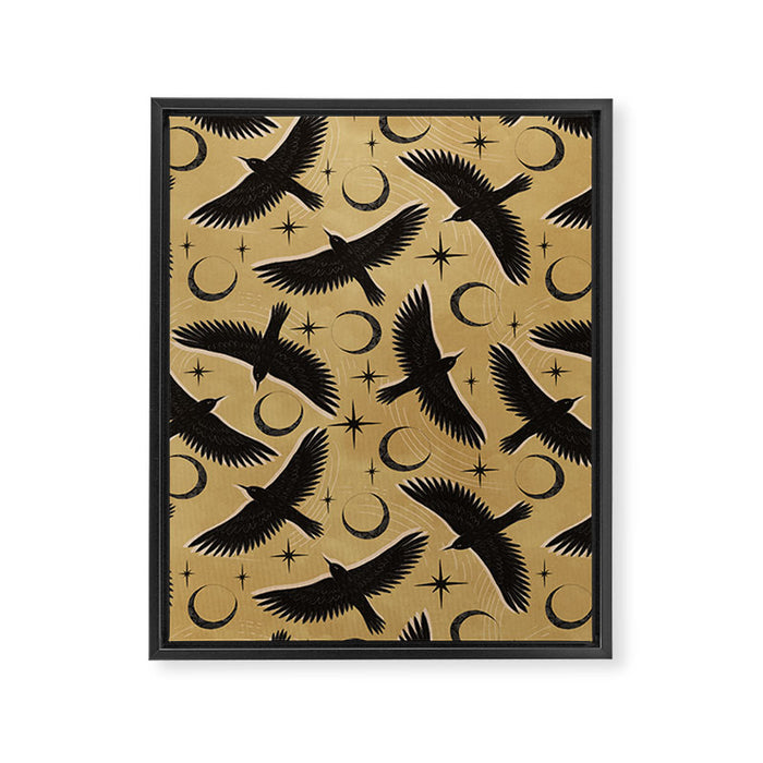 Raven with Shadow Yellow  Framed Canvas Print Gallery Image 1