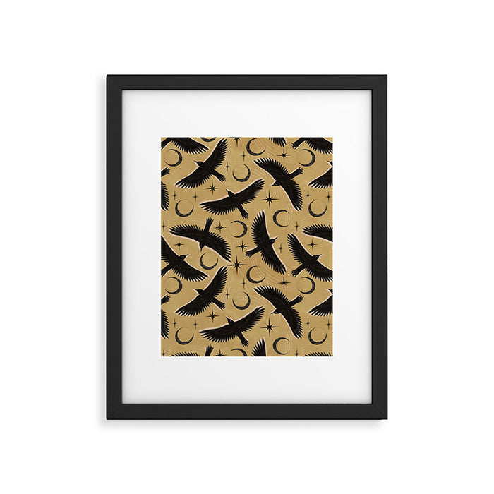 Raven with Shadow Yellow  Framed Art Print Gallery Image 1