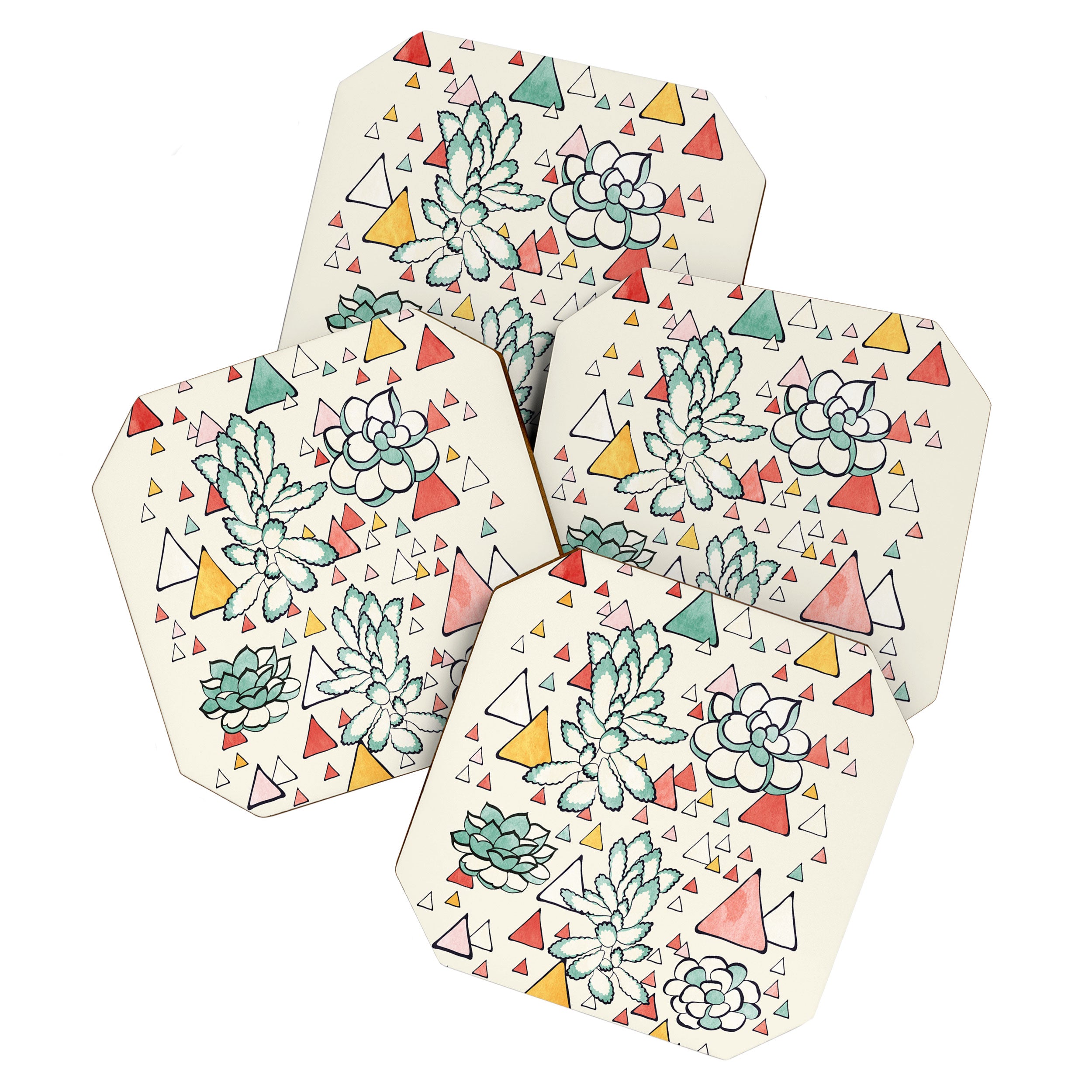 Succulent and triangles seamless pattern Coaster Gallery Image 1