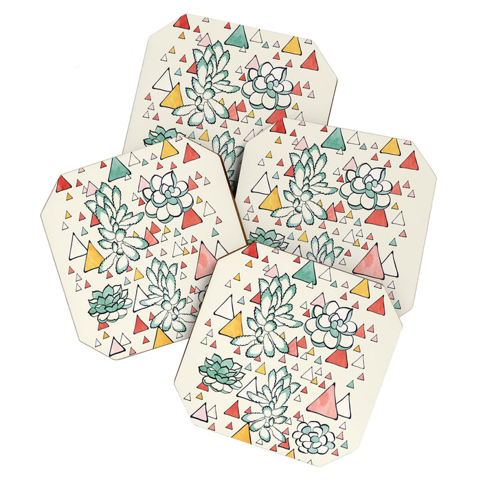 Succulent and triangles seamless pattern Coaster Gallery Image 1