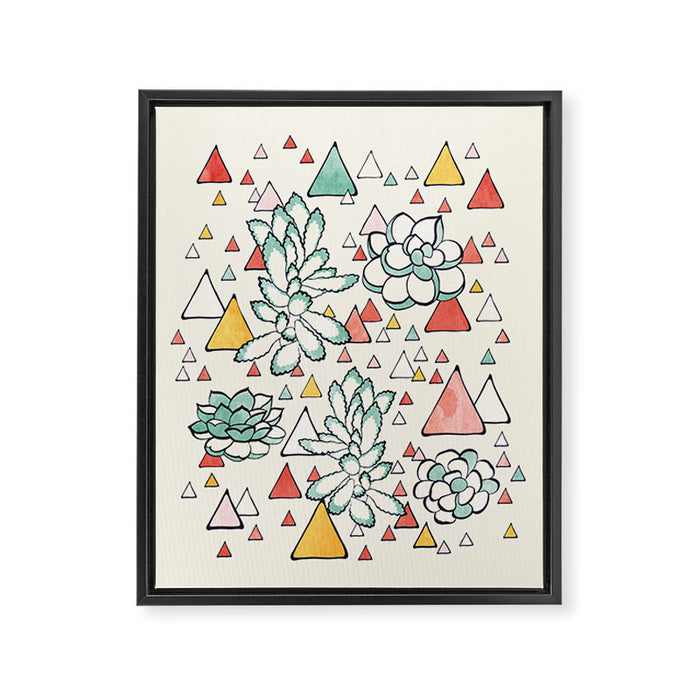 Succulent and triangles seamless pattern Framed Canvas Print Gallery Image 1