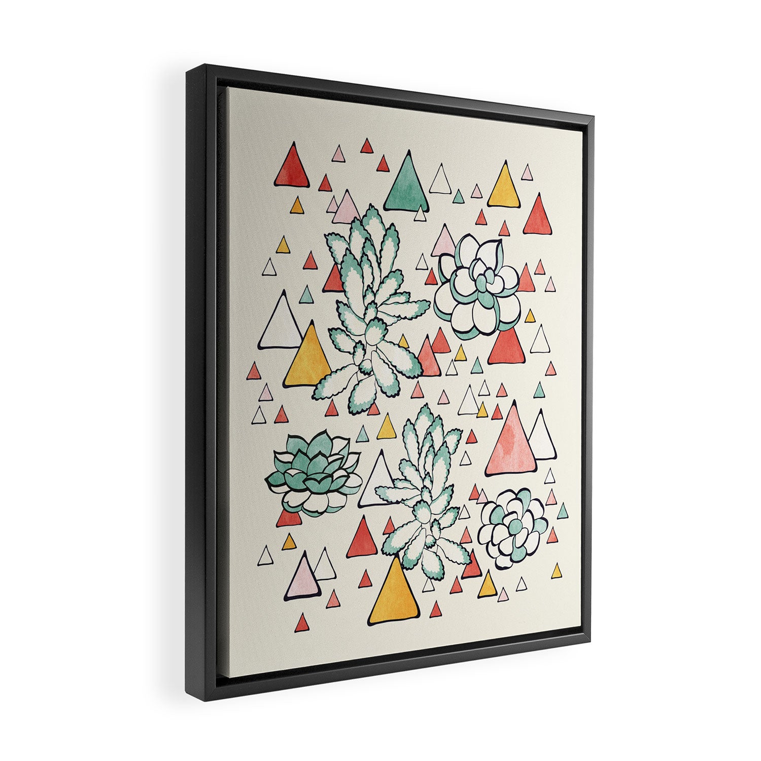 Succulent and triangles seamless pattern Framed Canvas Print Gallery Image 2