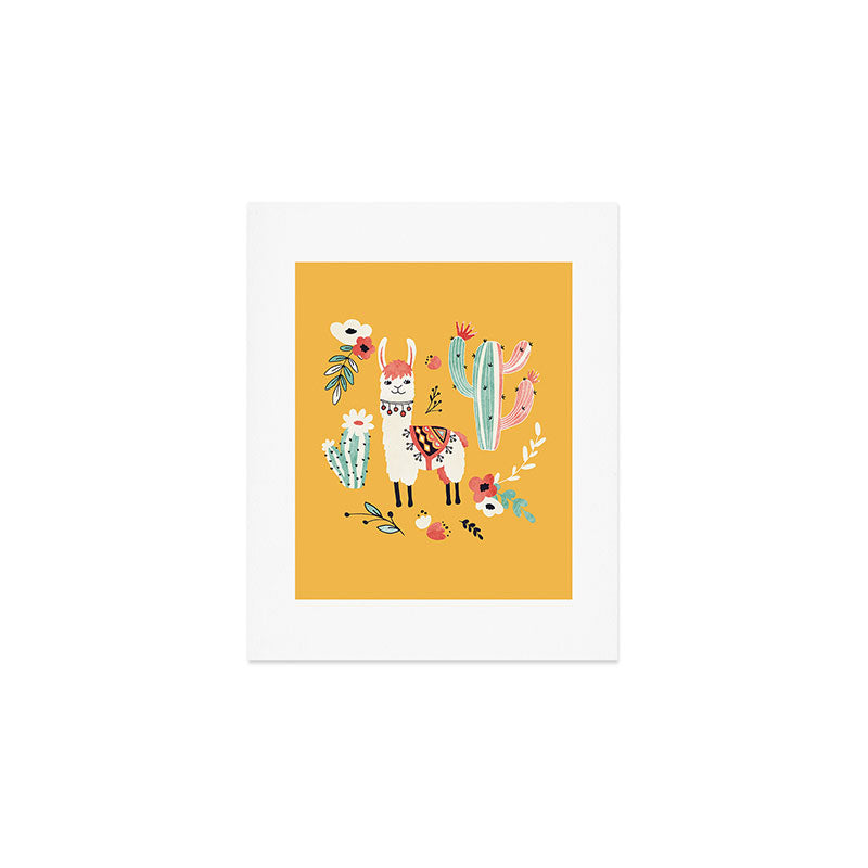 White Llama with flowers Art Print Gallery Image 1