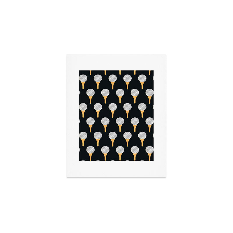 Golf Ball & Tee Pattern (Black) Art Print Gallery Image 1