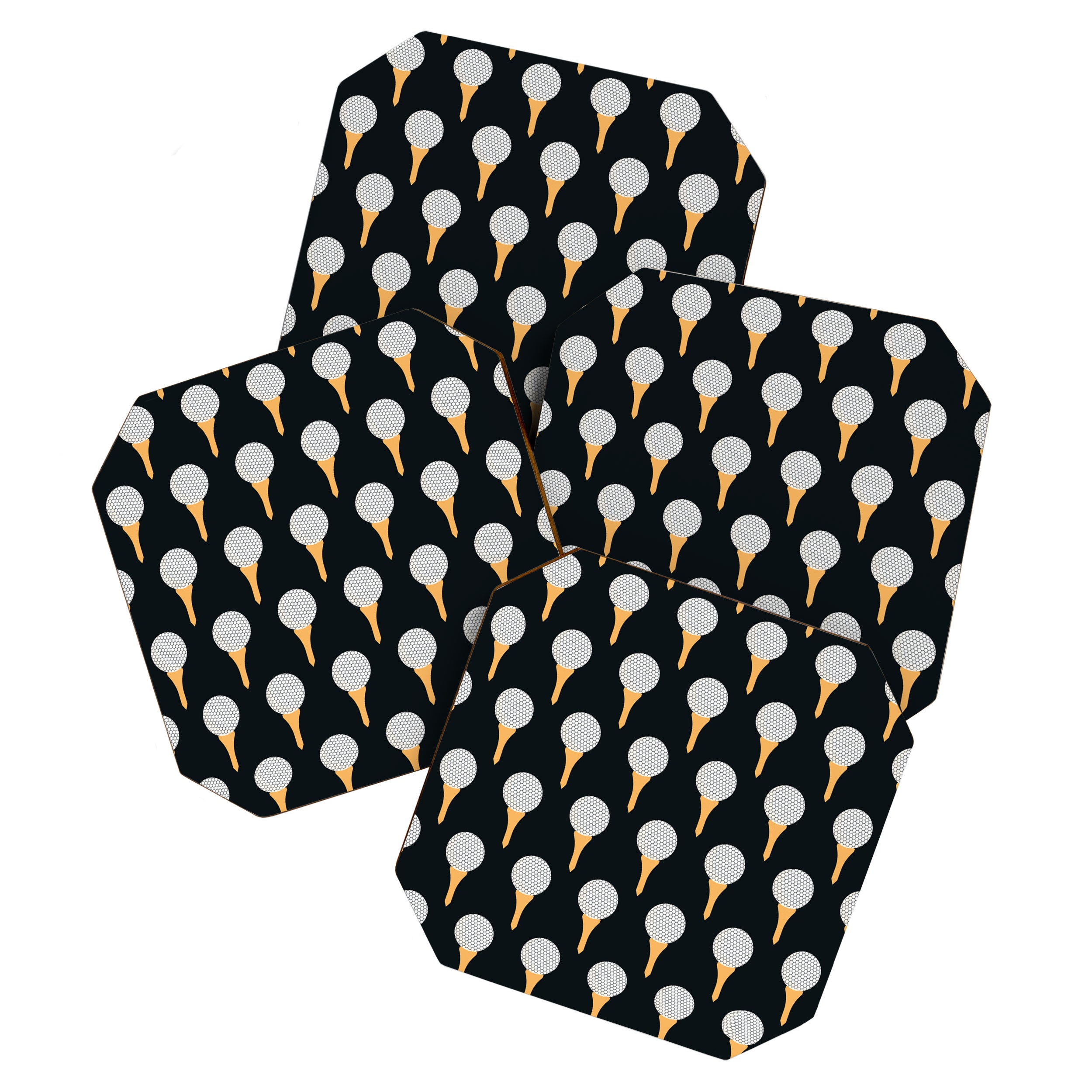 Golf Ball & Tee Pattern (Black) Coaster Gallery Image 1