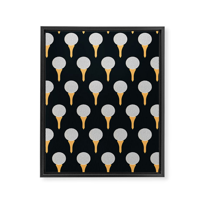 Golf Ball & Tee Pattern (Black) Framed Canvas Print Gallery Image 1
