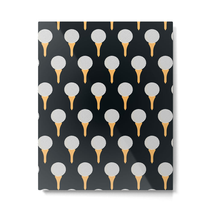 Golf Ball & Tee Pattern (Black) Metal Print Gallery Image 1
