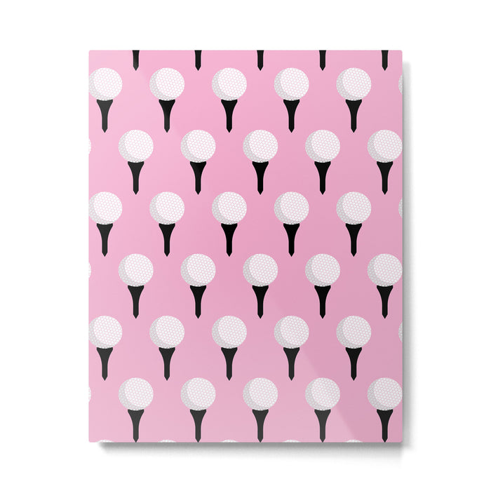Golf Ball & Tee Pattern (Pink) Metal Print Gallery Image 1