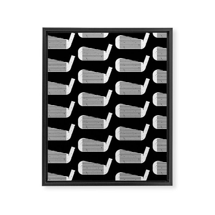 Golf Club Head Vintage Pattern (Black/White) Framed Canvas Print Gallery Image 1